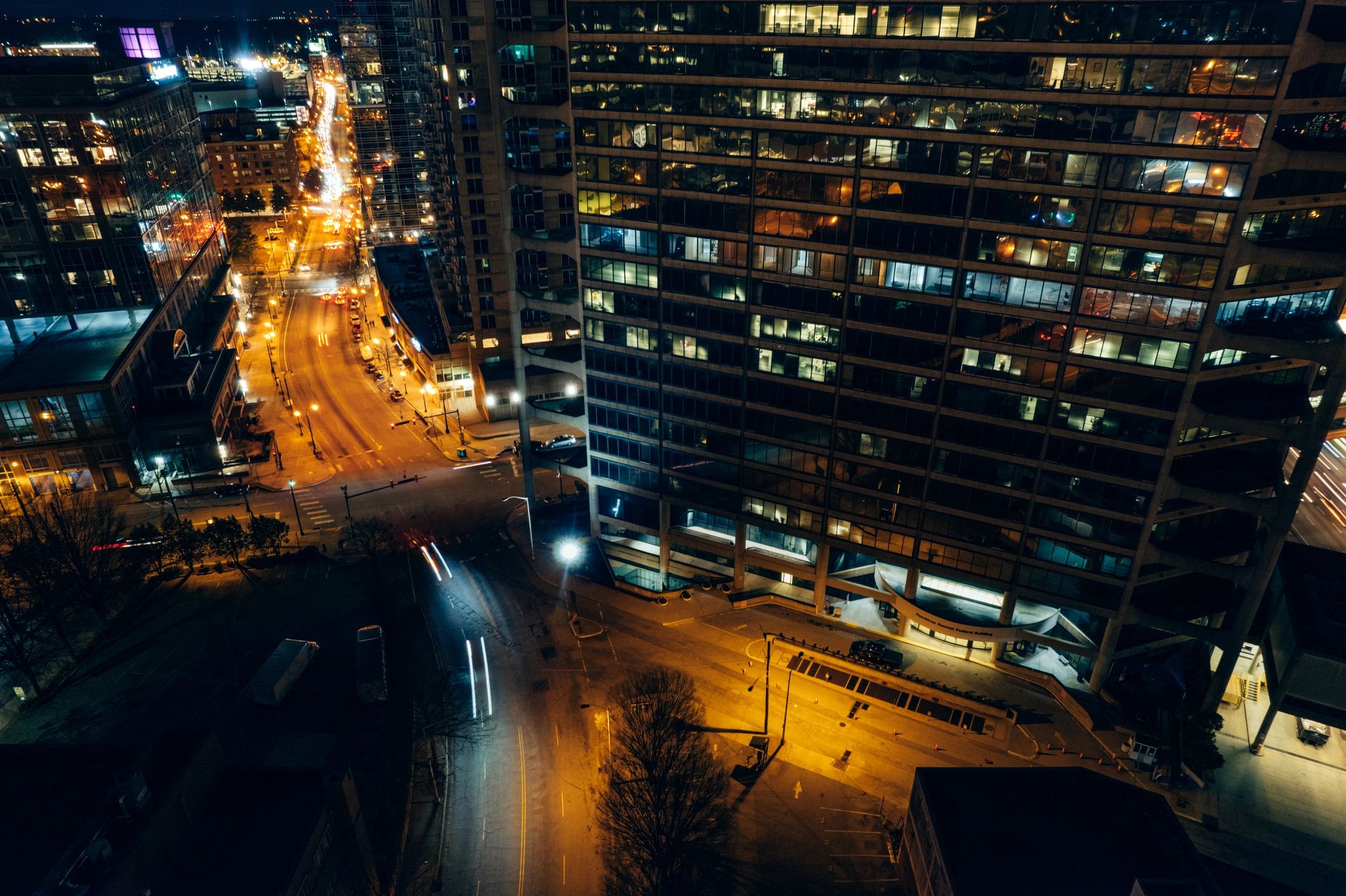 Downtown city skyline at night