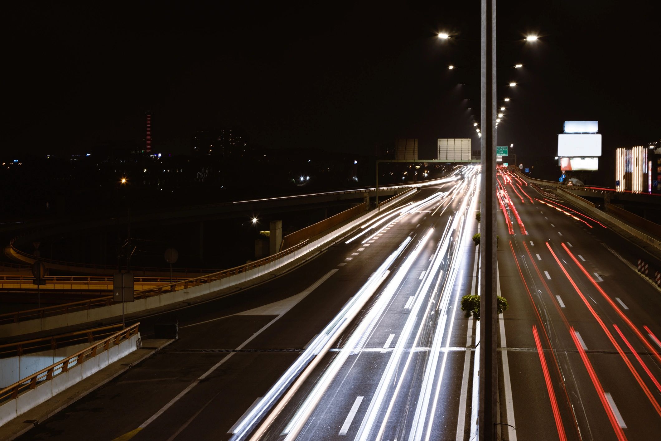 Highway light trails at night