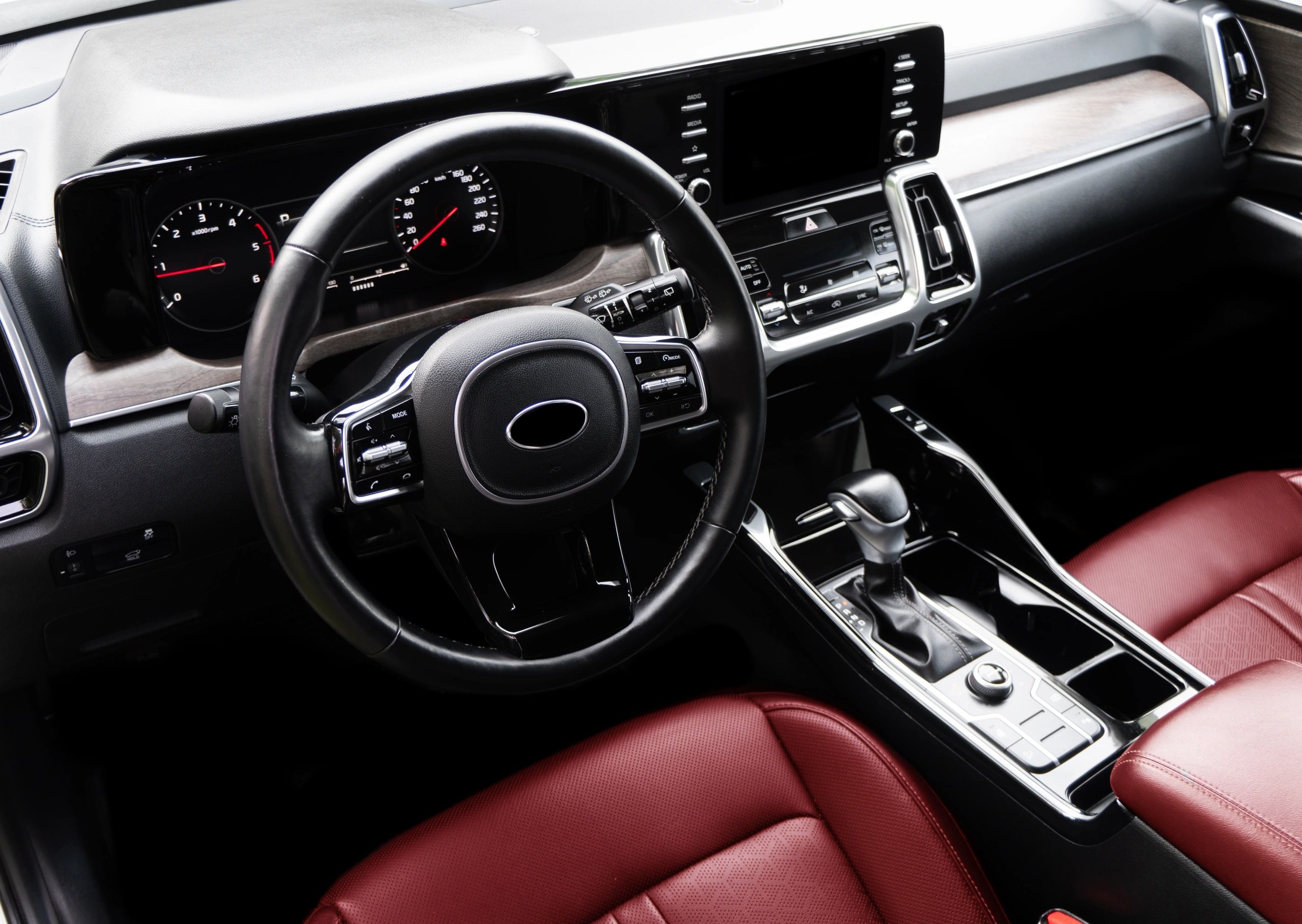 Luxury car interior with premium leather seating