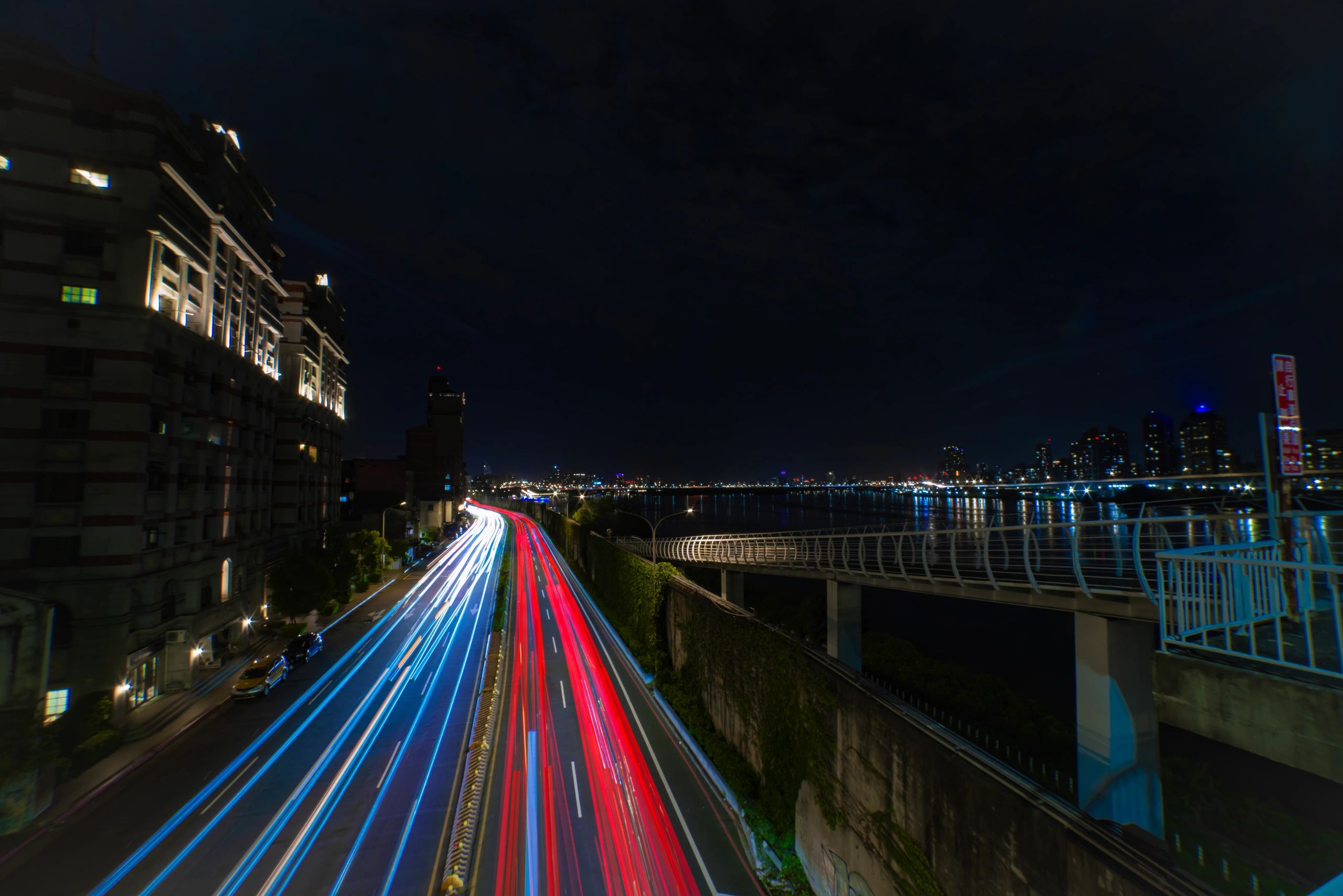 Night traffic with city lights